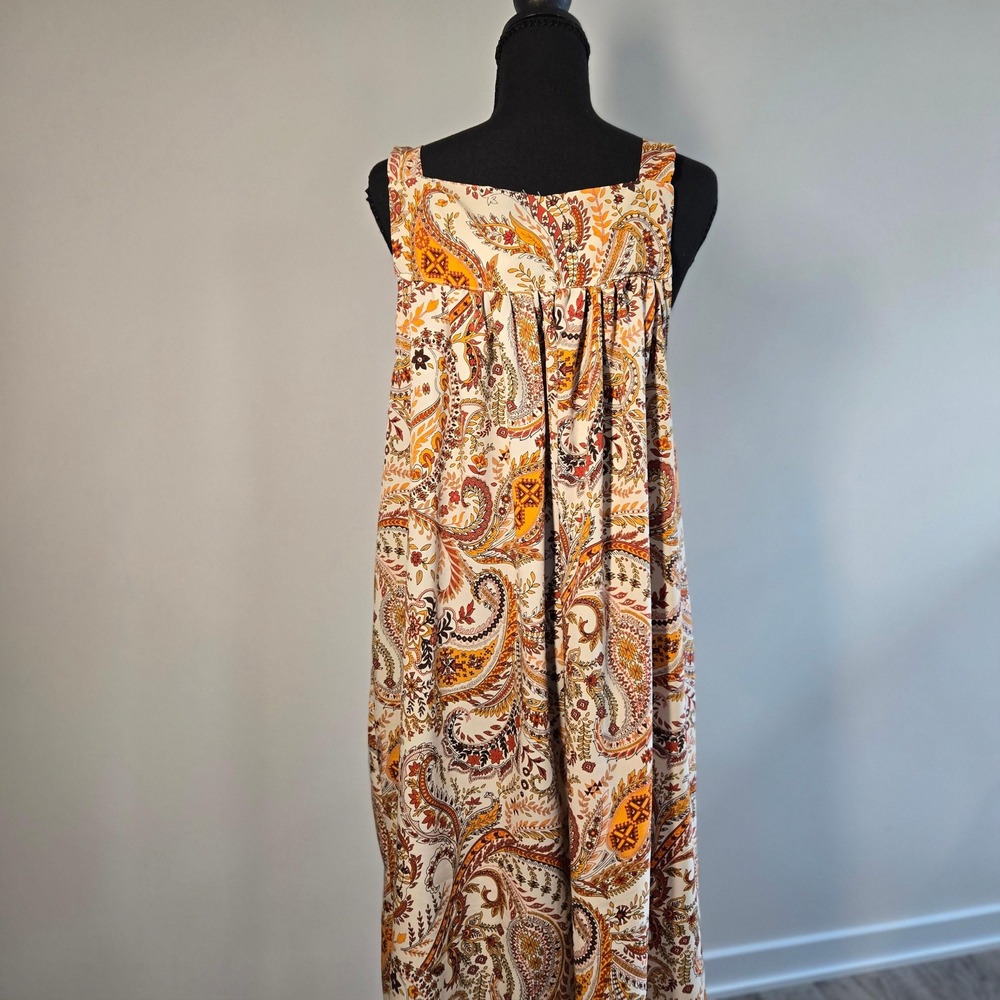 Unbranded Paisley Maxi Dress Womens XL Orange Excellent Boho Pleated Sleeveless